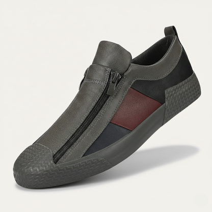 Men's Leather Sneakers Zip Up Black