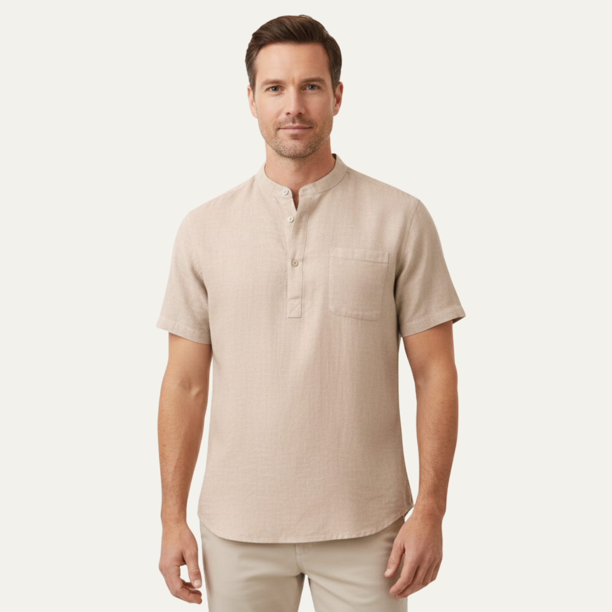 Men's Linen Henley Shirt Lightweight Beige