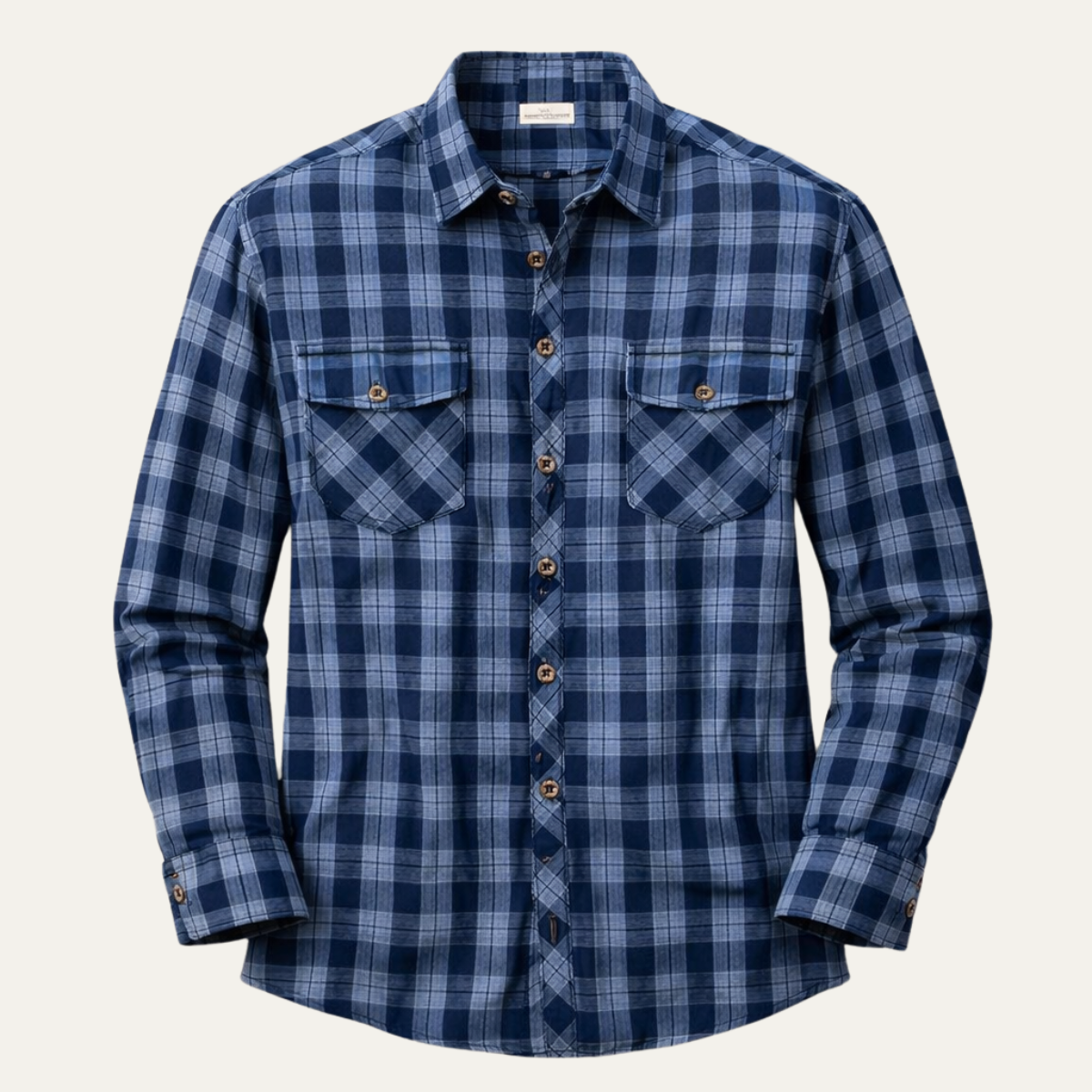 Men's Plaid Denim Shirt Chest Pockets - Vonnera