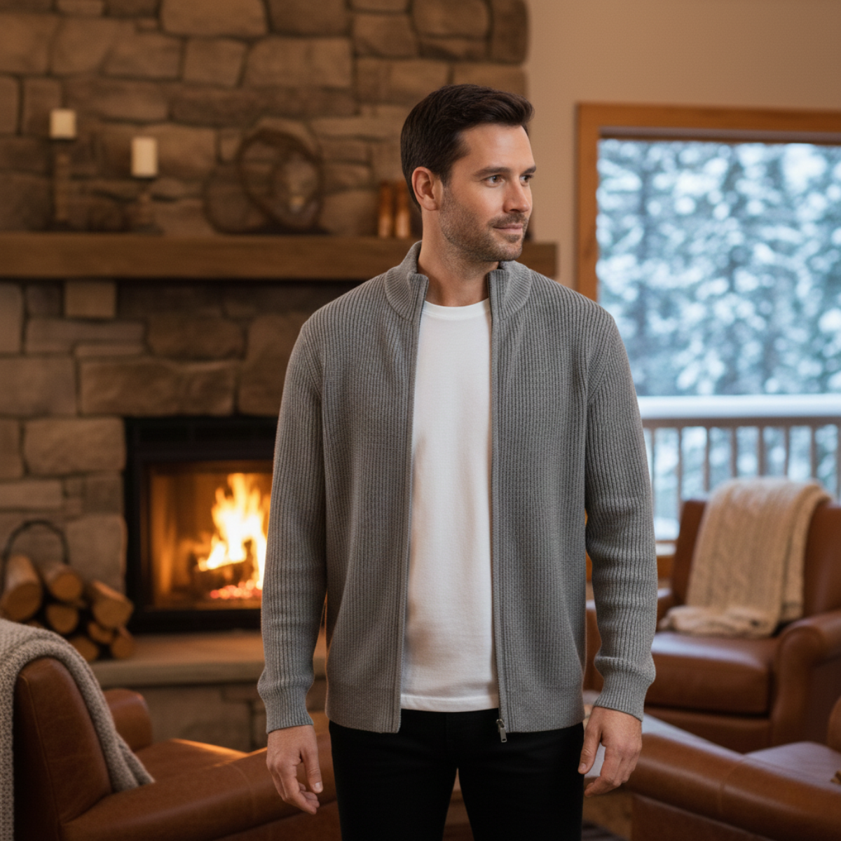Men's Knit Zip Cardigan Sweater