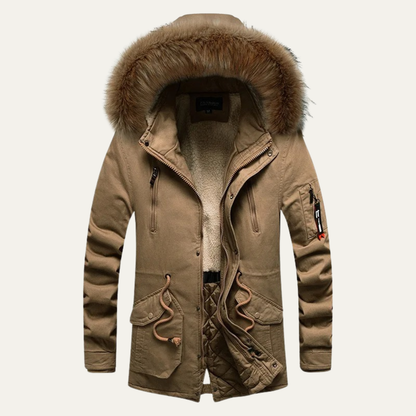 Men's Long Down Hooded Jacket Fur Collar - Vonnera