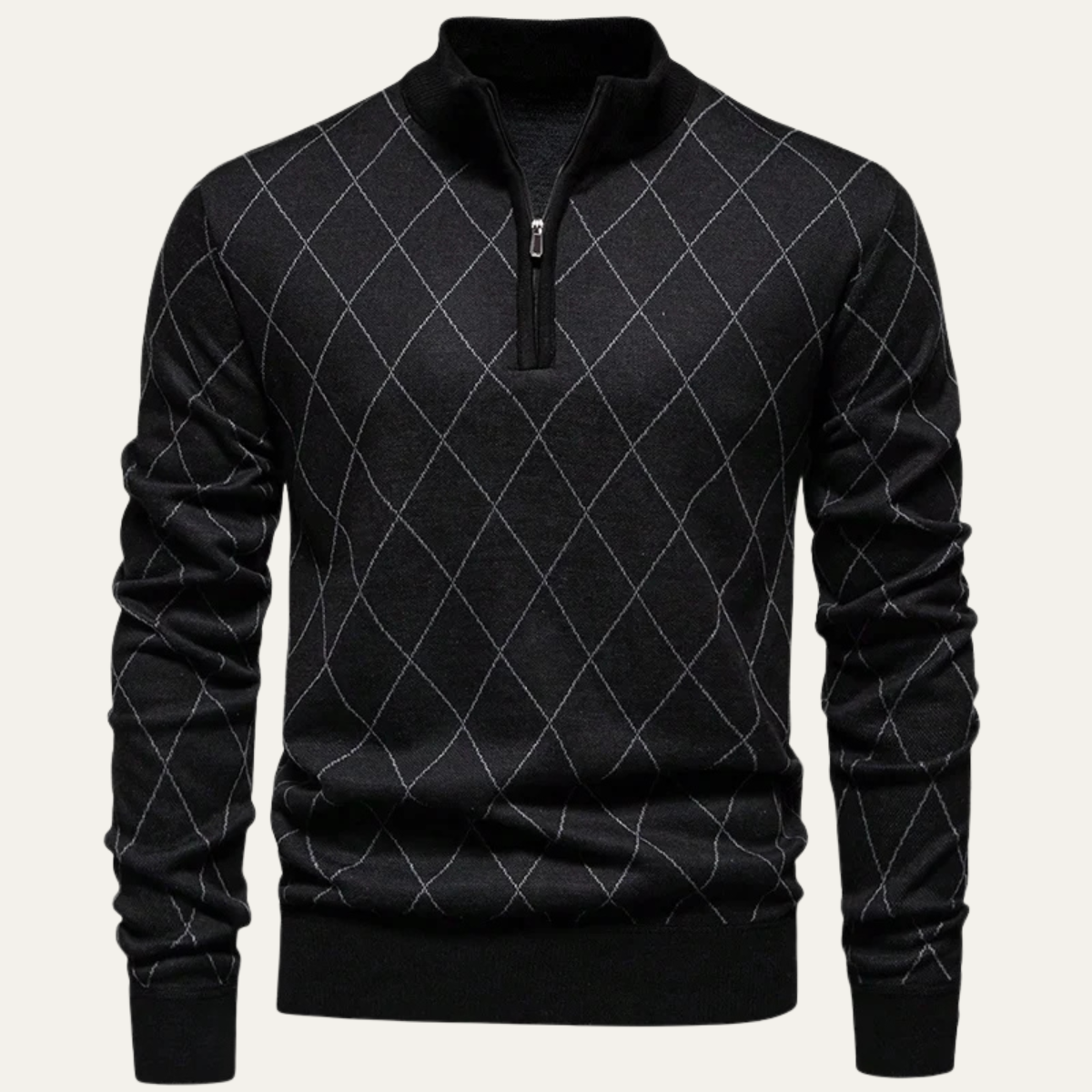 Men's Half Zip Knit Sweater Black - Vonnera