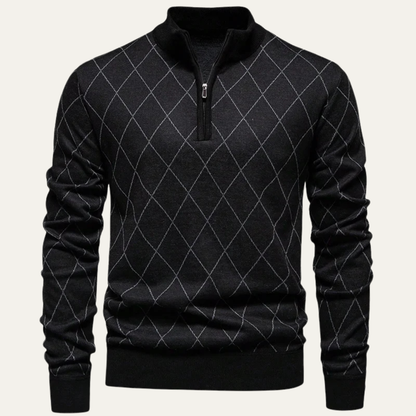 Men's Half Zip Knit Sweater Black - Vonnera