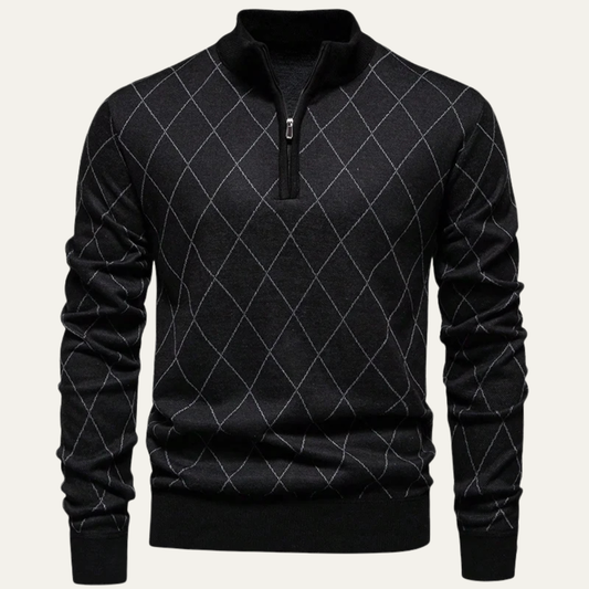 Men's Half Zip Knit Sweater Black - Vonnera