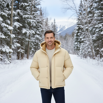 Men's Quilted Puffer Jacket Warm Hooded Winter Coat