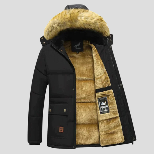 Men's Winter Parka Removable Hood Waterproof Black - Vonnera