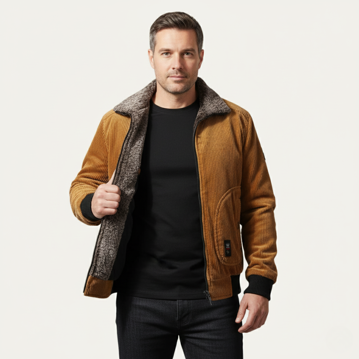 Men's Corduroy Jacket Fleece Lined Fur Collar