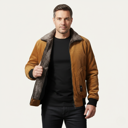 Men's Corduroy Jacket Fleece Lined Fur Collar
