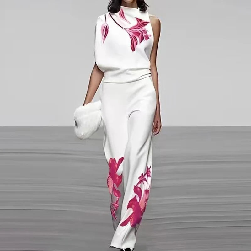 Women's Sleeveless Two Piece Printed Set High Collar - Vonnera