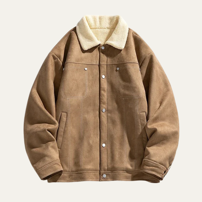 Men's Suede Sherpa Jacket Fleece Lined Brown