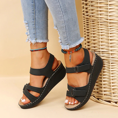 Womens Wedge Sandals Soft Sole Velcro Strap - Vonnera