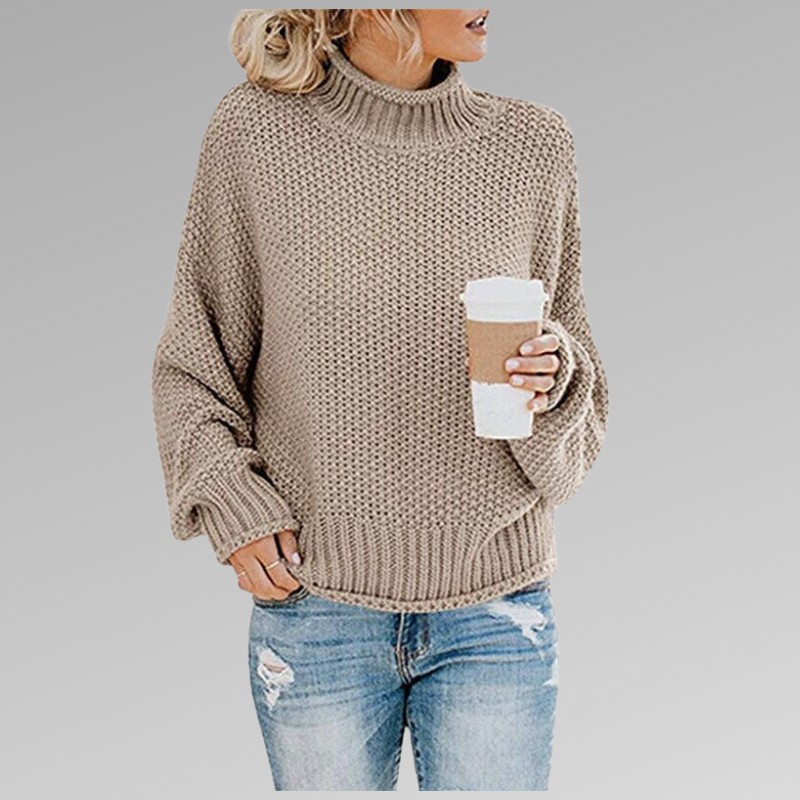 Women's Long Sleeve Knit Sweater High Neck Cozy Pullover