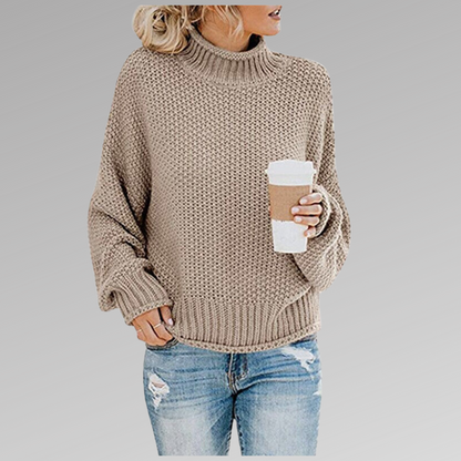Women's Long Sleeve Knit Sweater High Neck Cozy Pullover