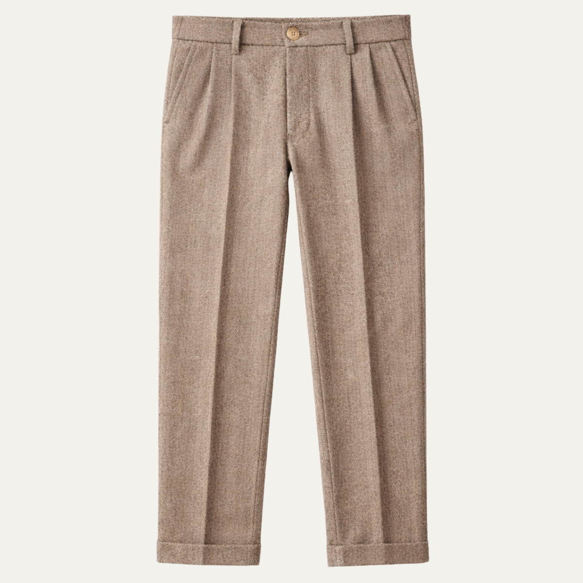 Men's Wool Herringbone Straight Leg Pants - Vonnera