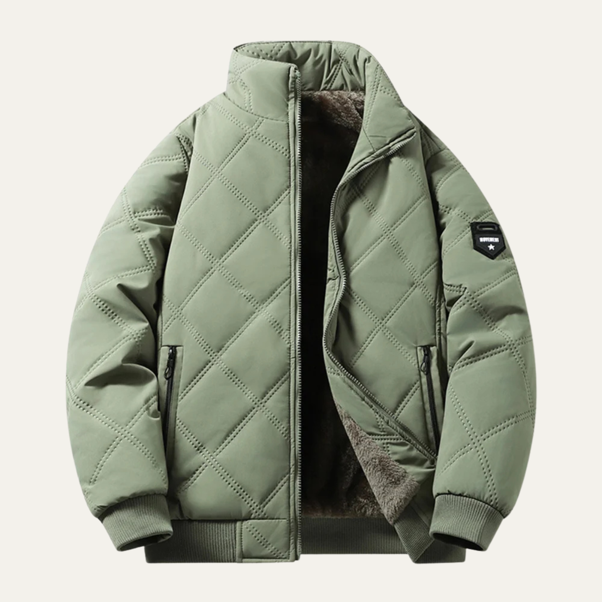 Men's Quilted Jacket Windproof Thermal Padded Coat Fleece Lining