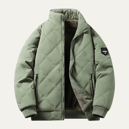 Men's Quilted Jacket Windproof Thermal Padded Coat Fleece Lining