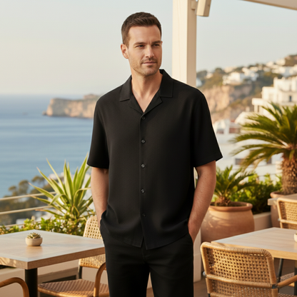 Men's Casual Button Up Shirt Loose Fit Cotton Turn Down Collar