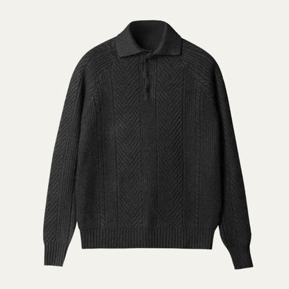 Men's Textured Knit Sweater Turn Down Collar - Vonnera