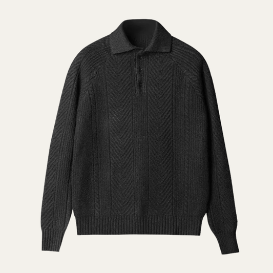 Men's Textured Knit Sweater Turn Down Collar - Vonnera