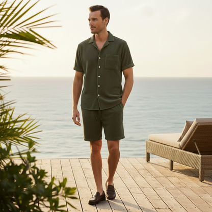Men's Corduroy Summer Set Shirt And Shorts