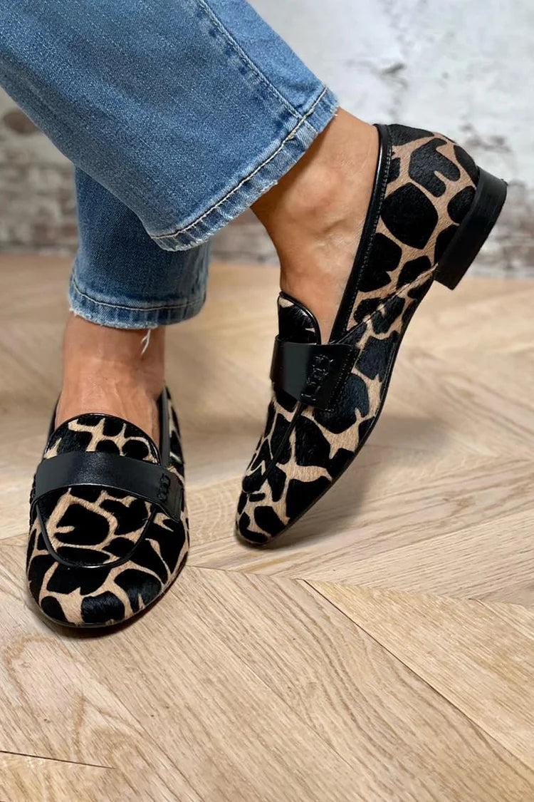 Women's Cow Print Loafers Comfortable Slip On Shoes - Vonnera