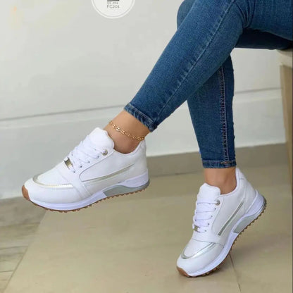 Women's Leather Sneakers Mesh Patchwork Design - Vonnera