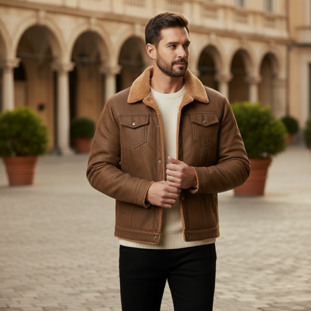 Men's Suede Leather Jacket Fleece Lined