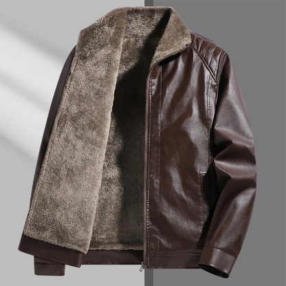 Men's Leather Zip Up Jacket Fleece Lined Coat