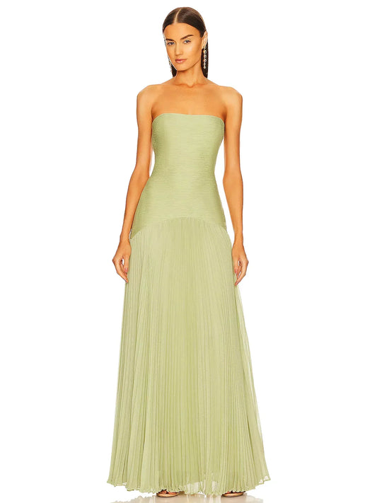 Sage | Women's Strapless Pleated Maxi Dress Formal Evening Gown
