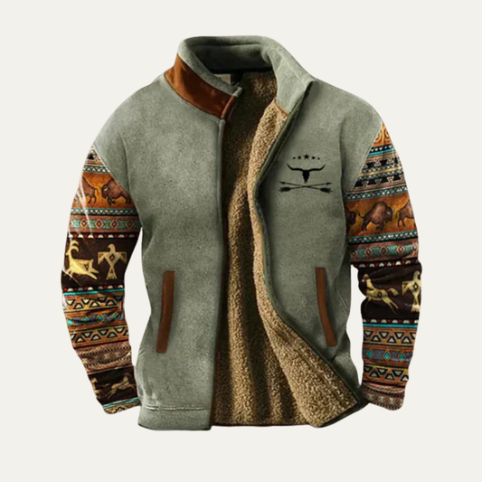 Mens Vintage Winter Coat Sherpa Lined Patterned Sleeves - Vonnera