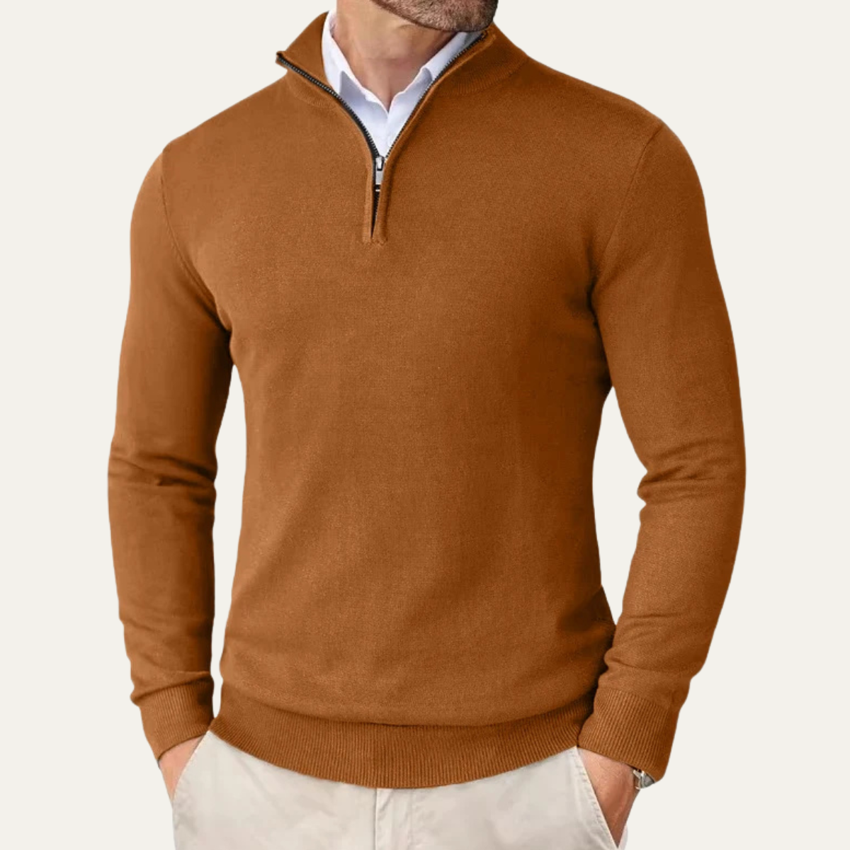 Men's Quarter Zip Mock Neck Knitted Sweater