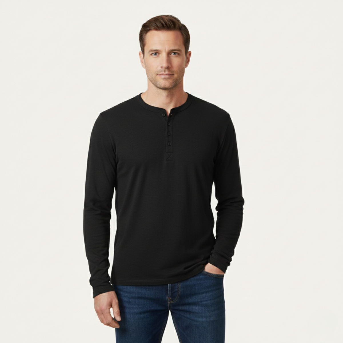 Men's Long Sleeve Cotton Henley Shirt