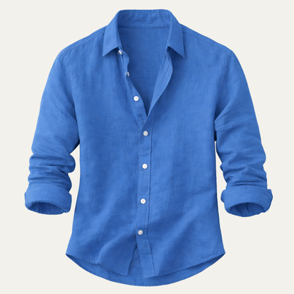 Men's Linen Button Up Shirt Casual Light Blue - Vonnera