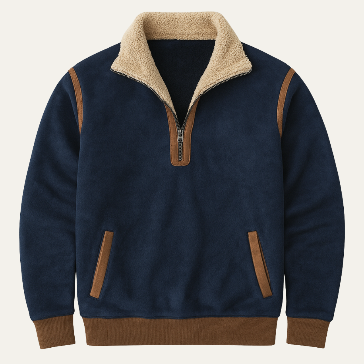 Men's Suede Patchwork Quarter Zip Sweater - Vonnera