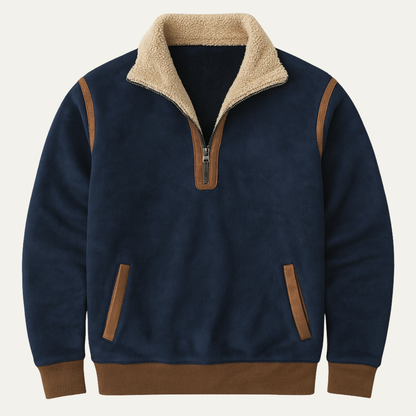 Men's Suede Patchwork Quarter Zip Sweater - Vonnera