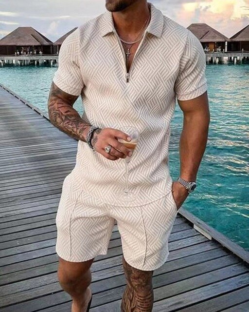 Men's Polo Shirt And Shorts Set Breathable Summer Wear