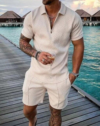 Men's Polo Shirt And Shorts Set Breathable Summer Wear