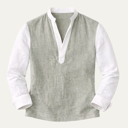 Men's Linen Blend Lightweight V Neck Shirt - Vonnera