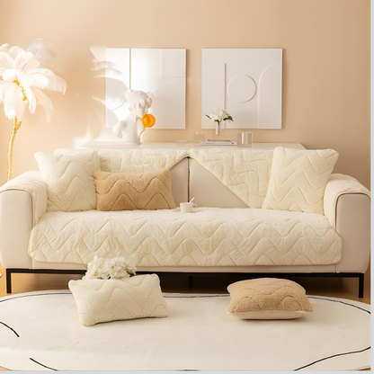 Faux Fur Sectional Sofa Cover Soft Plush Beige
