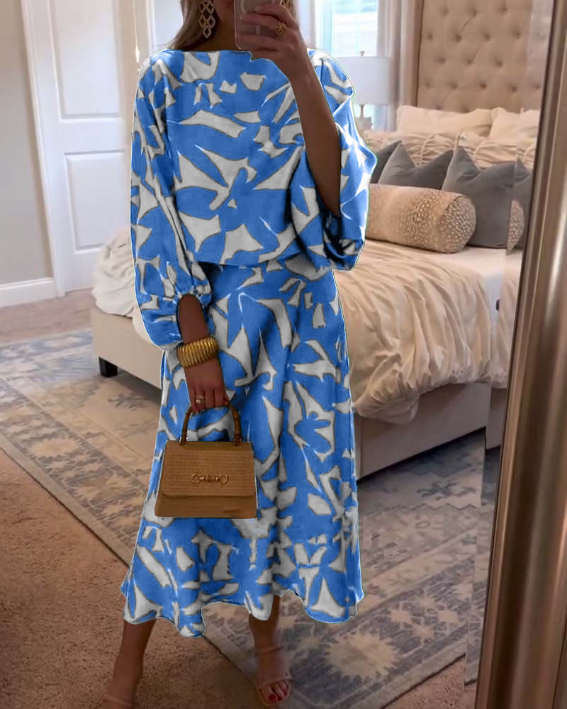 Women's Long Sleeve Two Piece Set Midi Skirt