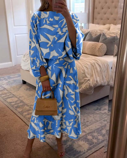 Women's Long Sleeve Two Piece Set Midi Skirt