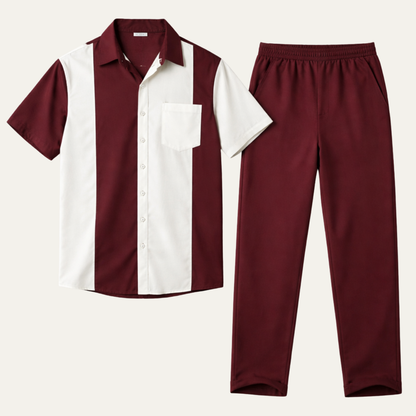 Men's Striped 2 Piece Suit Set Cotton Shirt Pants - Vonnera