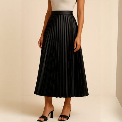 Women's High-Waist Pleated Satin Skirt - Vonnera