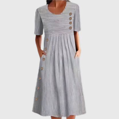 Women's Striped Midi Dress Button Front