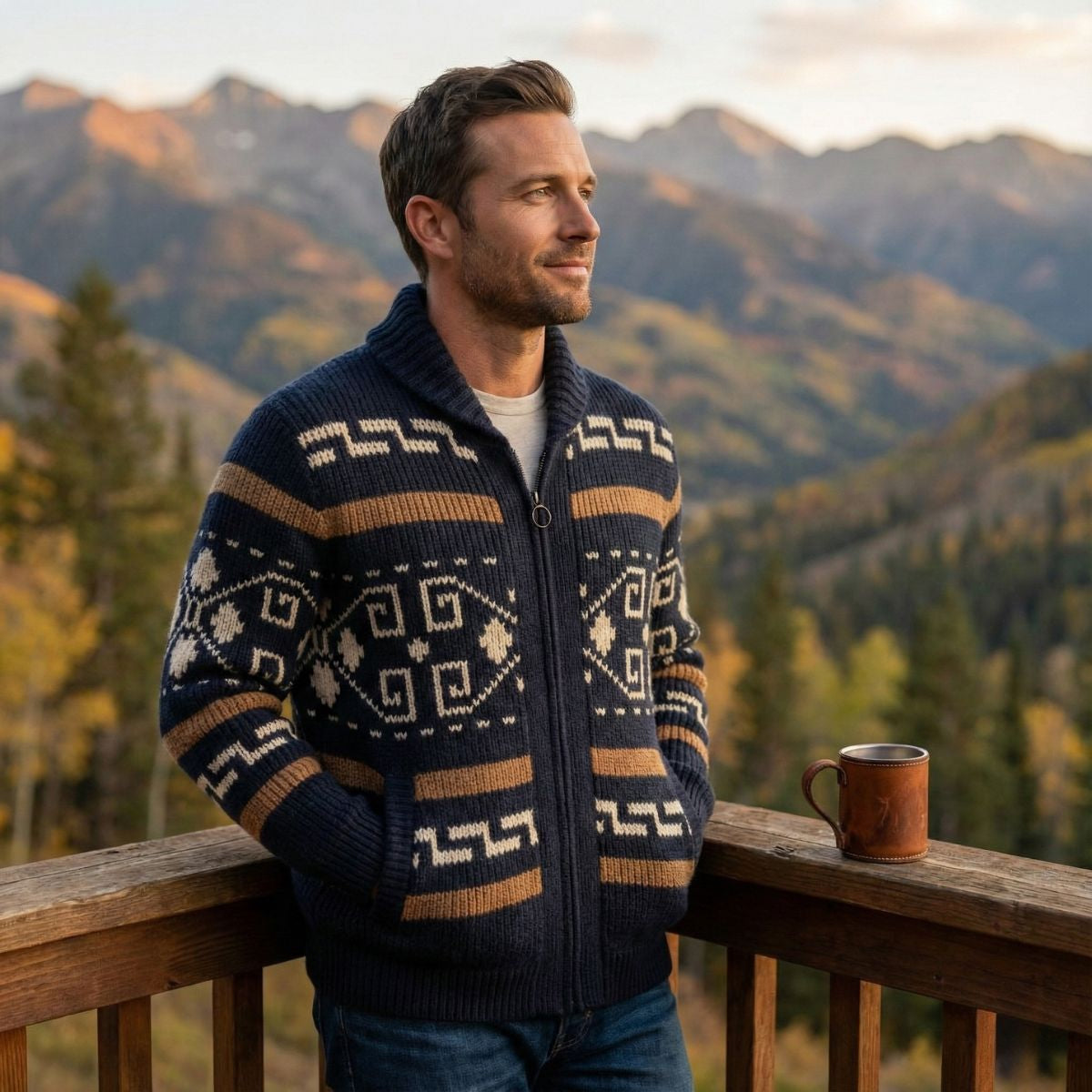 Men's Cashmere Cardigan Shawl Collar Button Up Knit