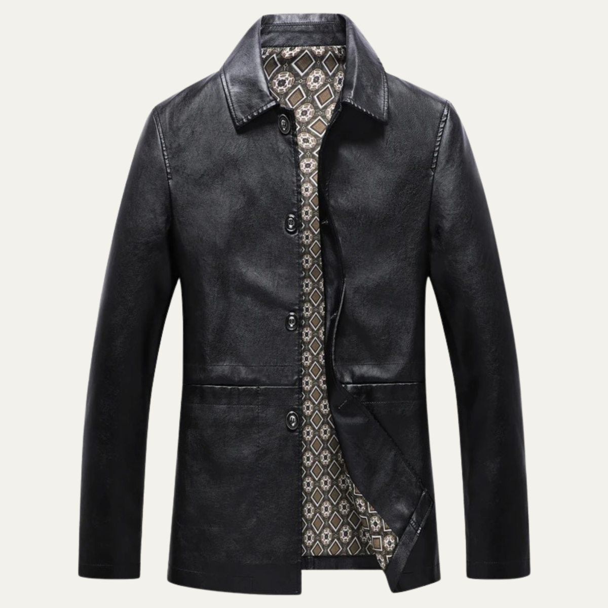 Men's Leather Winter Jacket Button Up - Vonnera