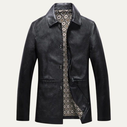 Men's Leather Winter Jacket Button Up - Vonnera