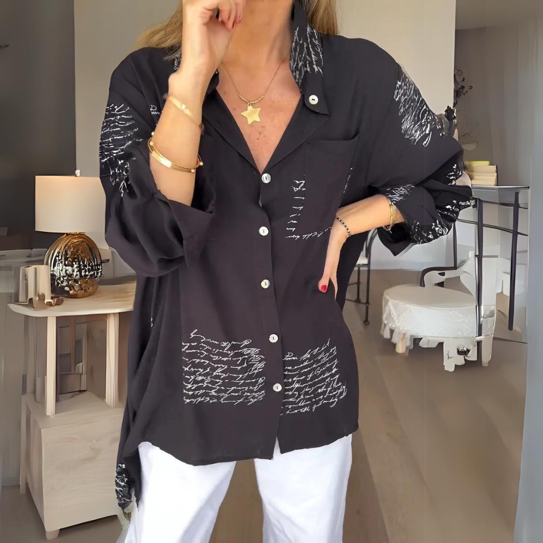 Women's Handwritten Button Up Cotton Shirt - Vonnera