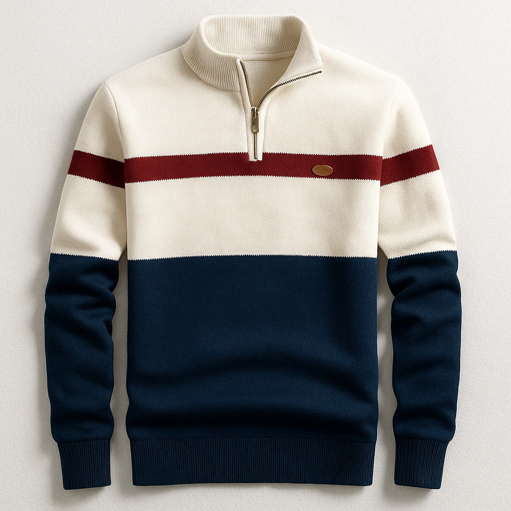 Men's Quarter Zip Sweater Stripe Design - Vonnera
