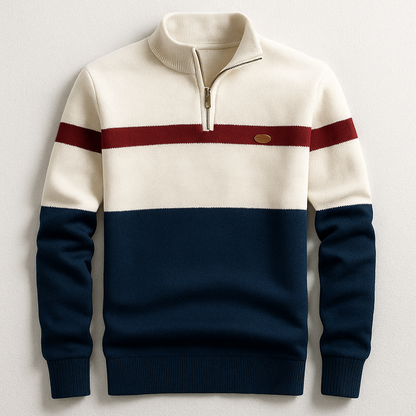 Men's Quarter Zip Sweater Stripe Design - Vonnera